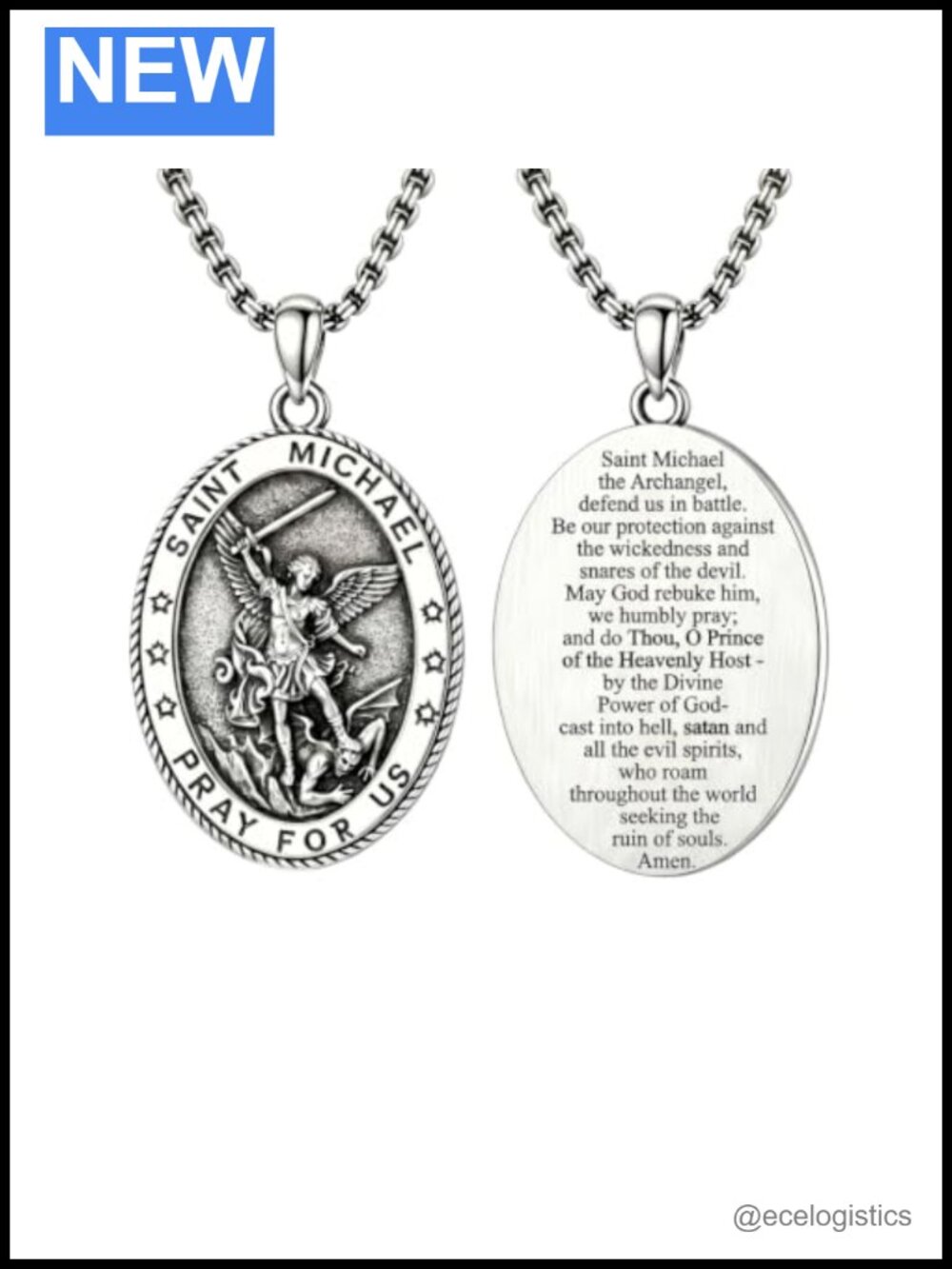 Saint Michael Dangle Necklace Copper Pendant Religious Jewelry Gift